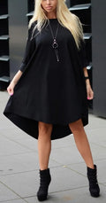Women's tunic dress with pendant necklace detail and asymmetric high-low hem