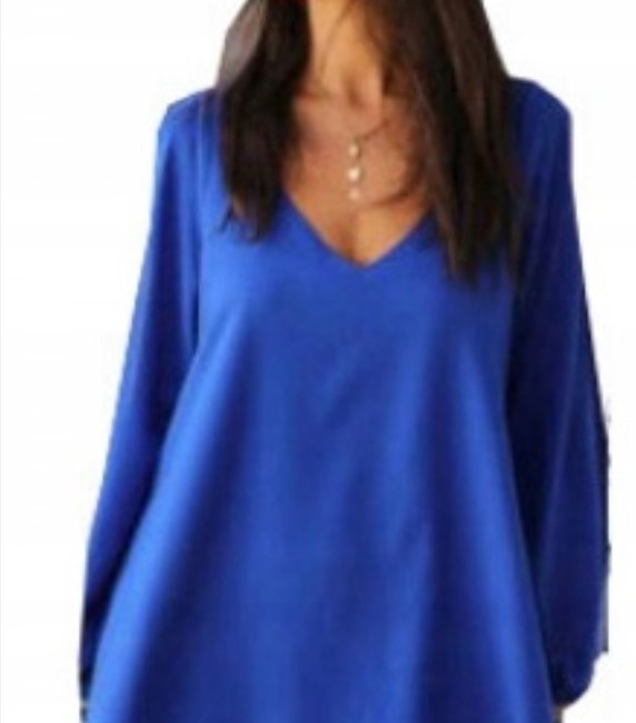 Lightweight polished sweater with V-neck, long sleeves, royal blue