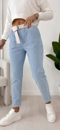 Women's corduroy trousers with drawstring waist, light blue