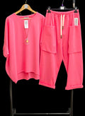 Pink punto milano set with oversized pullover and matching wide-leg pants