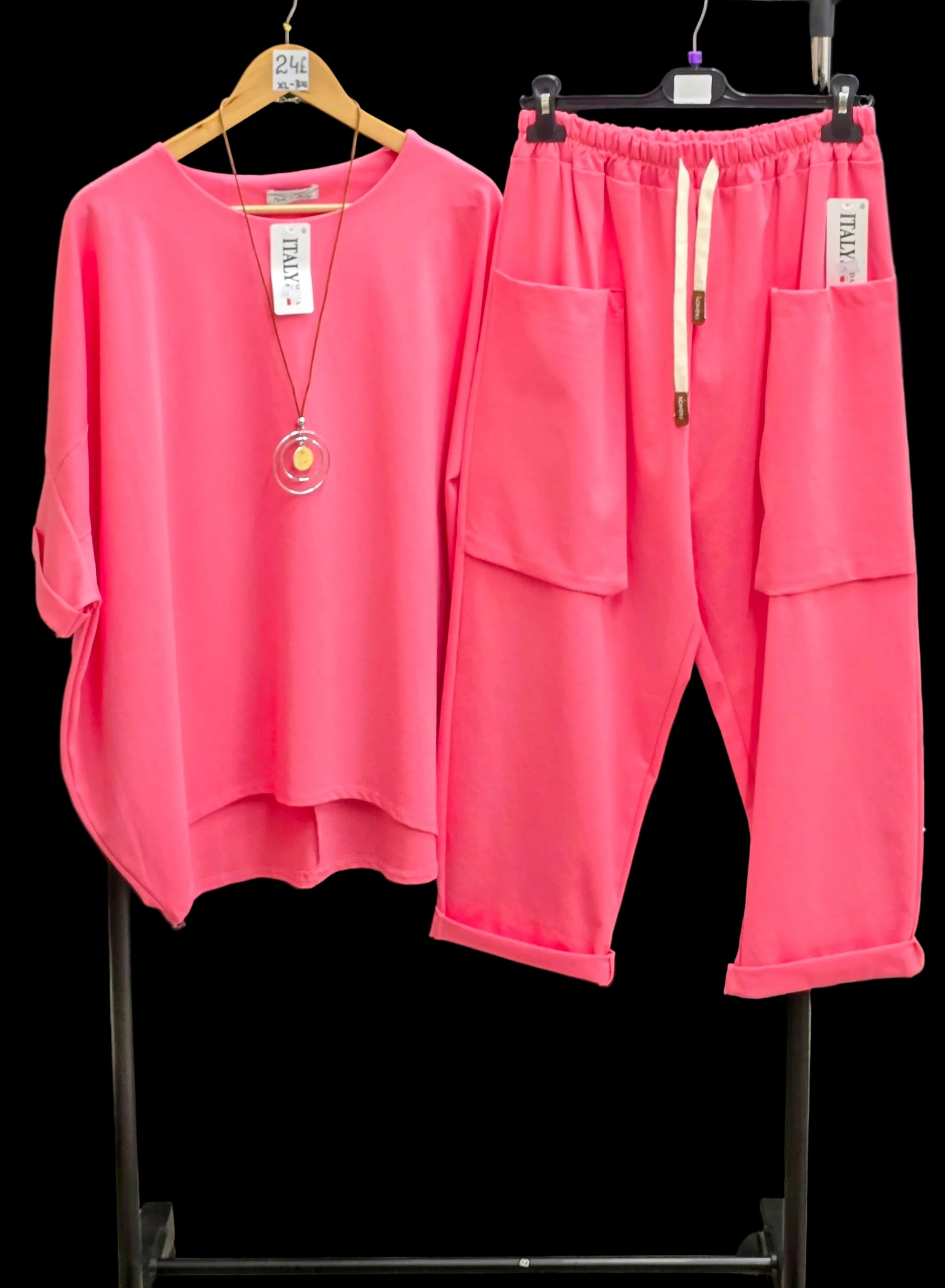Pink punto milano set with oversized pullover and matching wide-leg pants