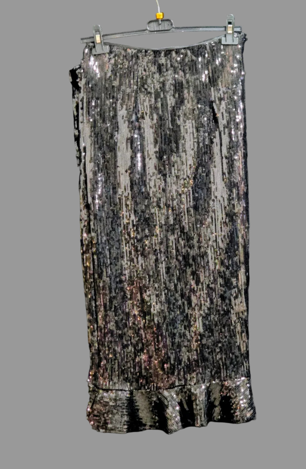 Dark sequin maxi skirt with vertical shimmer and slight A-line bottom