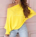 Yellow asymmetrical one-shoulder sweater for women, long sleeves